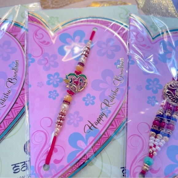 Gift Set Of 5 Pcs thread bracelets, Indian Designer red and multicolor charms - Picture 5 of 9